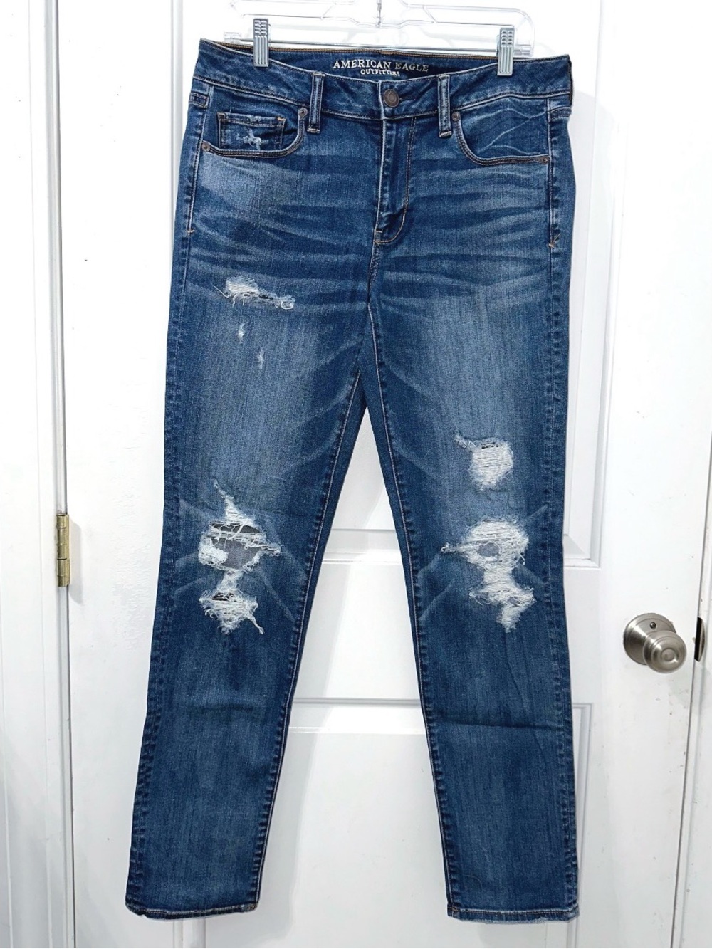 American Eagle Super Stretch X Deconstructed Skinny Jeans, size 12 Long